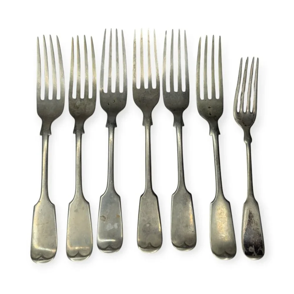 Vintage Deykin & Sons Venetian Silver Forks 6 & 1 Harrison & Howson Alpha Forks